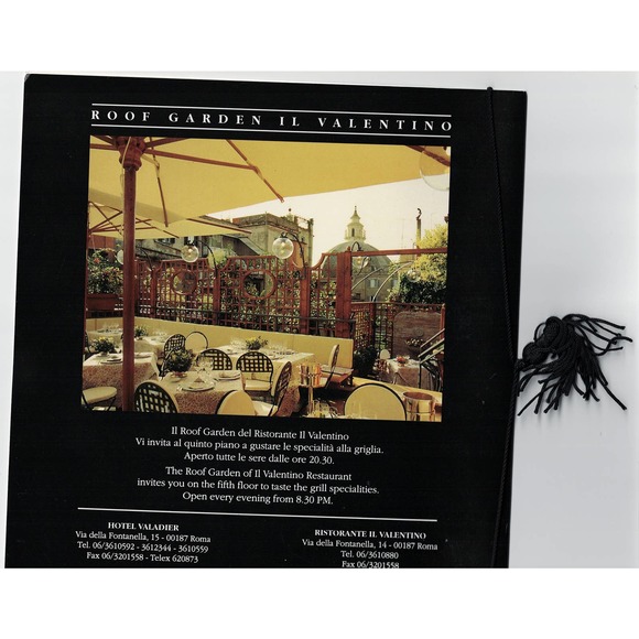 HOTEL VALADIER ROMA RISTORANTE IL VALENTINO COCKTAIL PIANOBAR ROOF GARDEN MENU - Picture 2 of 6
